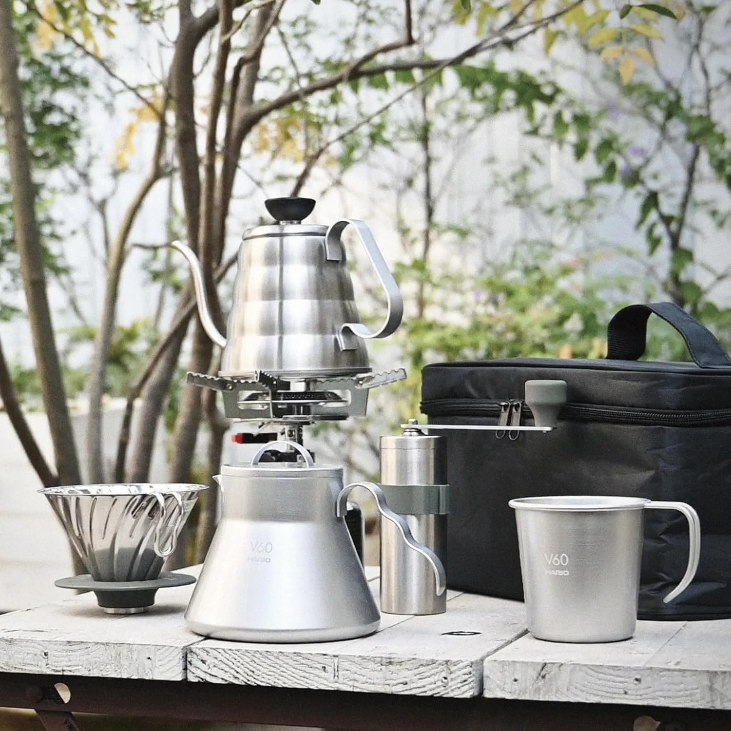 Hario Outdoor V60 Buono Metal Drip Kettle, 700ml, Silver