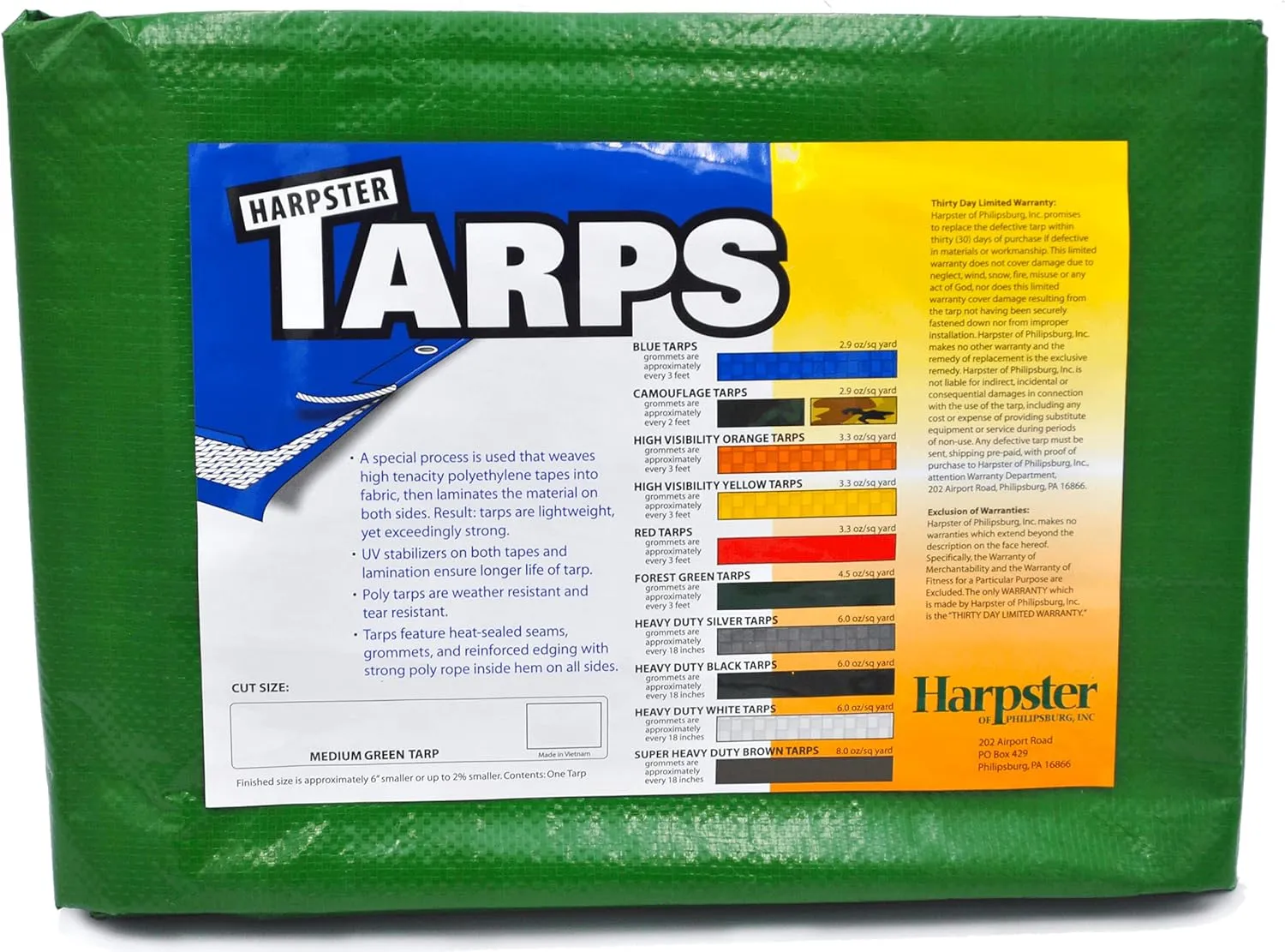 Harpster Tarps 16ft. x 20ft. Medium Green All-Purpose Waterproof 4.5 oz Poly Tarp - 10 mil