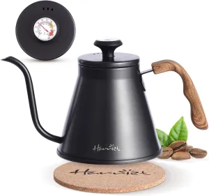 Harriet Gooseneck Kettle, 37oz Stainless Steel Pour Over Coffee Kettle with Built-in Thermometer, Anti-Hot Handle, Flow Spout Design For Drip Coffee & Tea, Black