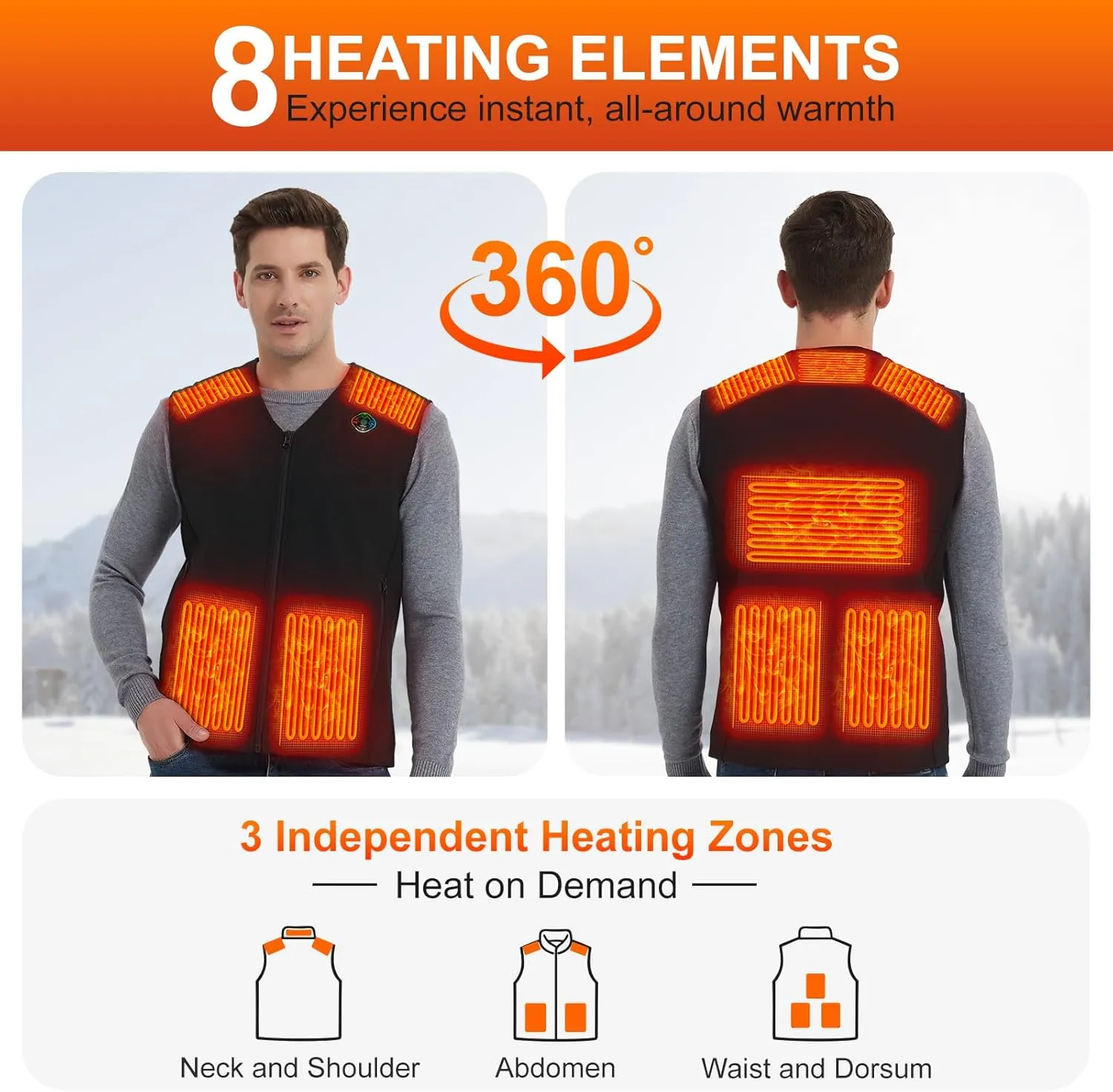 Heated Vest For Men with Battery Pack, Smart Controller with Light-Out Design, Electric Heated Jacket