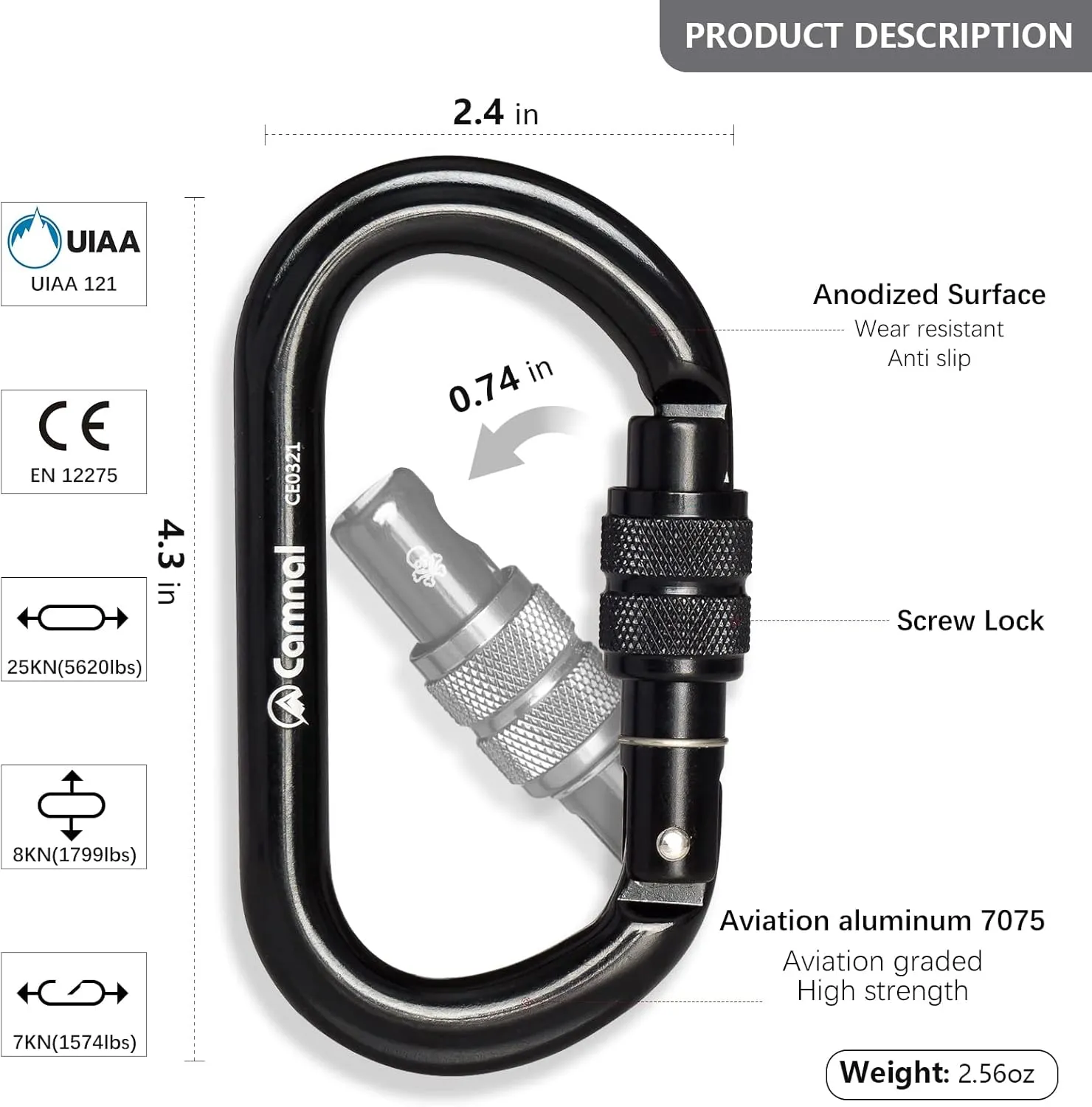 Heavy Duty Carabiner, 25kn(About 5620 lbs) Oval Carabiner Clip O-Shape Rock Climbing Carabiner Lightweight Caribeener for Climbing, Mountaineer, Aerial Work
