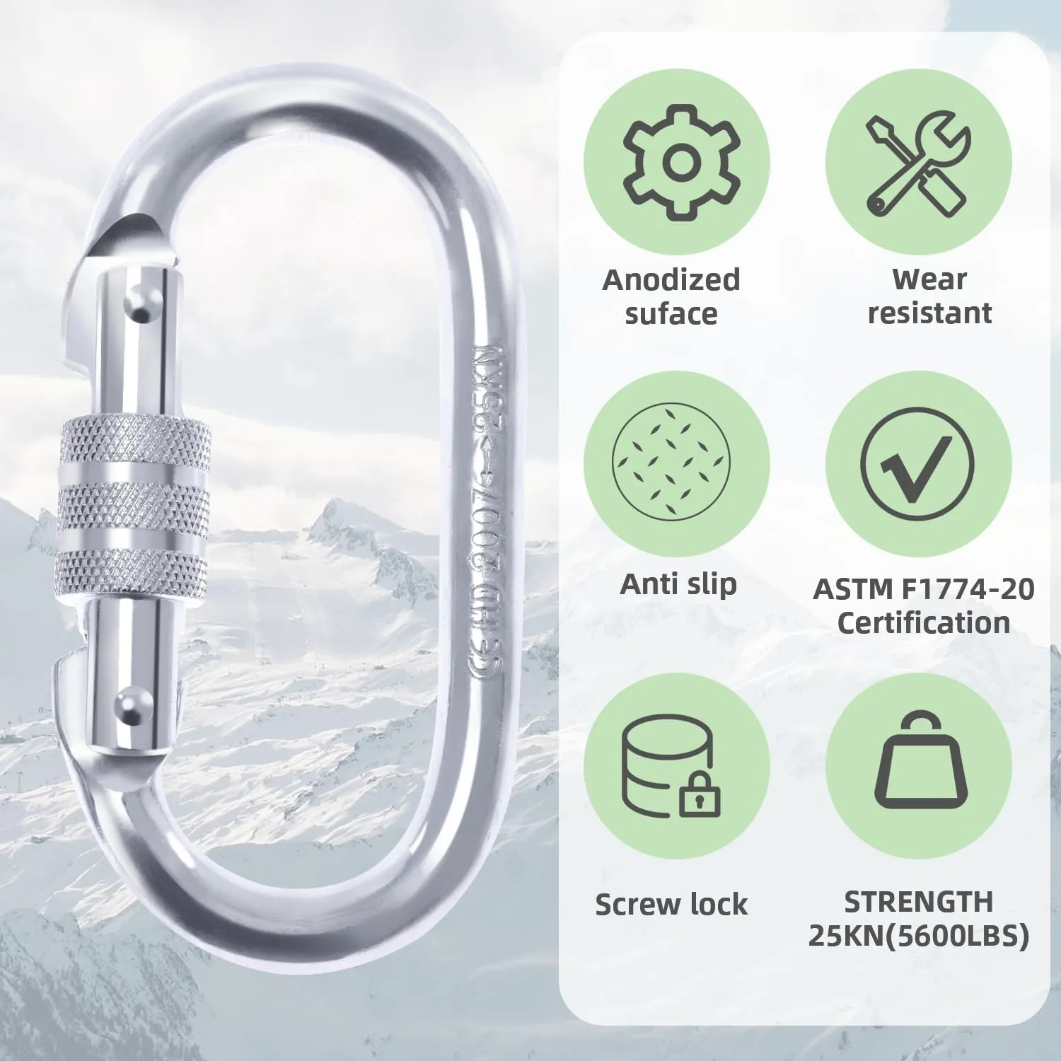 Heavy Duty Carabiner Clip Climbing Carabiner(25kn=5600lbs), Screw Locking Heavy Duty Safety Caribeener Clips Multipurpose for Climbing, Rigging, Ropes, Hammocks