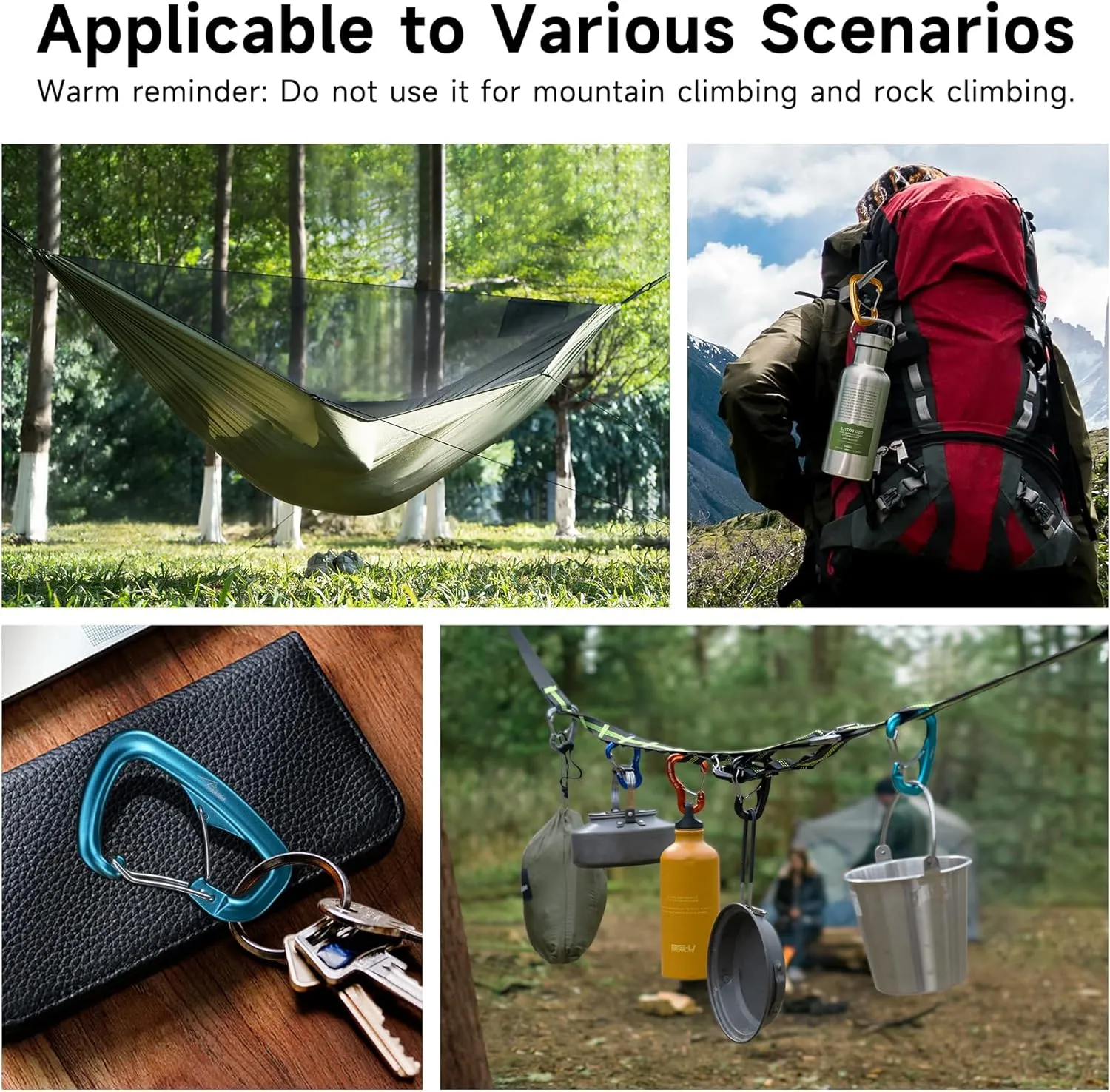 Heavy Duty Carabiner Clip Hook 8KN (1763 lbs), 2 PCS Ultra-Light Aluminum Caribeaners with Double Door D Ring Shape, for Hammock, Camping, Hiking, Backpacking, Dog Leash, Keychain Clip