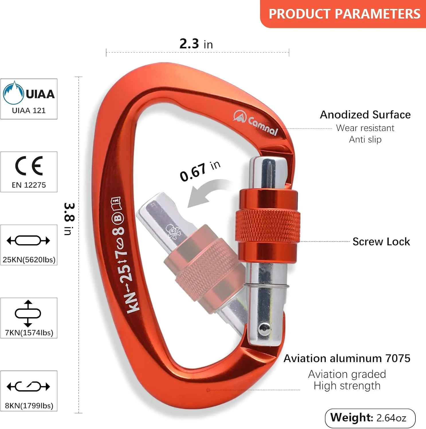 Heavy Duty Carabiner UIAA Certified Locking Carabiner 25KN (About 5620 lbs) Screw Lock Carabiner D Shape Carabiner Clip for Rock Climbing, Mountaineer, Aerial Work