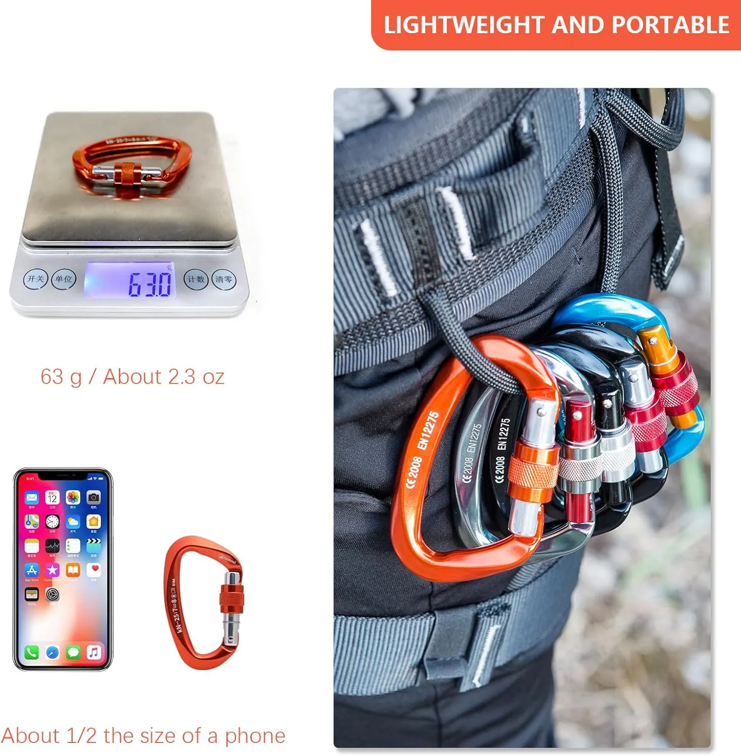 Heavy Duty Carabiner UIAA Certified Locking Carabiner 25KN (About 5620 lbs) Screw Lock Carabiner D Shape Carabiner Clip for Rock Climbing, Mountaineer, Aerial Work