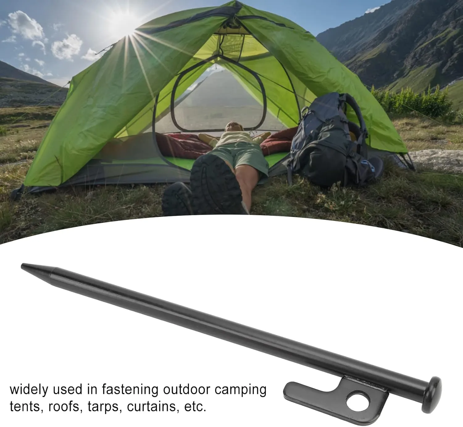 Heavy Duty Metal Tent Stakes, 5Pcs Weatherproof Ground Stakes for Secure Outdoor Camping, Canopy, and Tarp Setup (20cm)