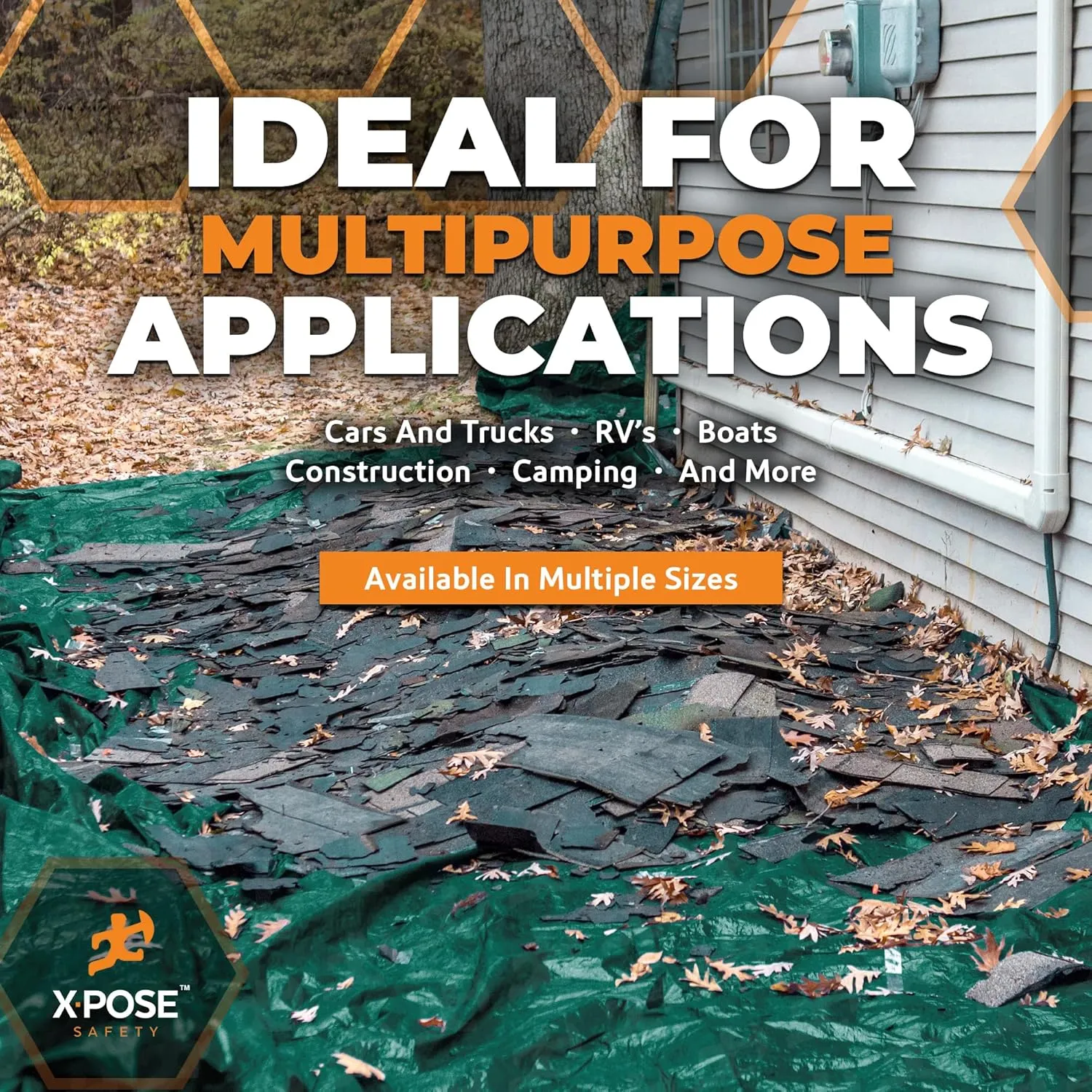 Heavy Duty Poly Tarp 100 Feet x 100 Feet 10 Mil Thick Waterproof, UV Blocking Protective Cover - Reversible Green and Black - Laminated Coating - Grommets - by Xpose Safety