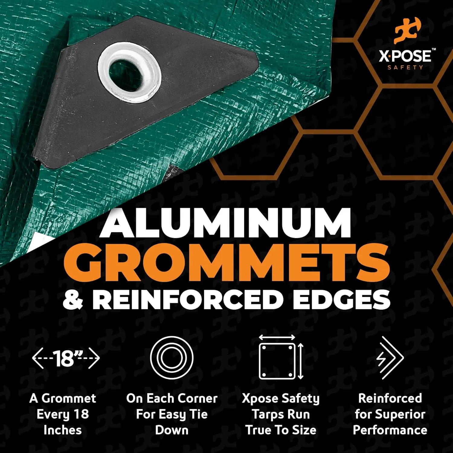 Heavy Duty Poly Tarp 100 Feet x 100 Feet 10 Mil Thick Waterproof, UV Blocking Protective Cover - Reversible Green and Black - Laminated Coating - Grommets - by Xpose Safety