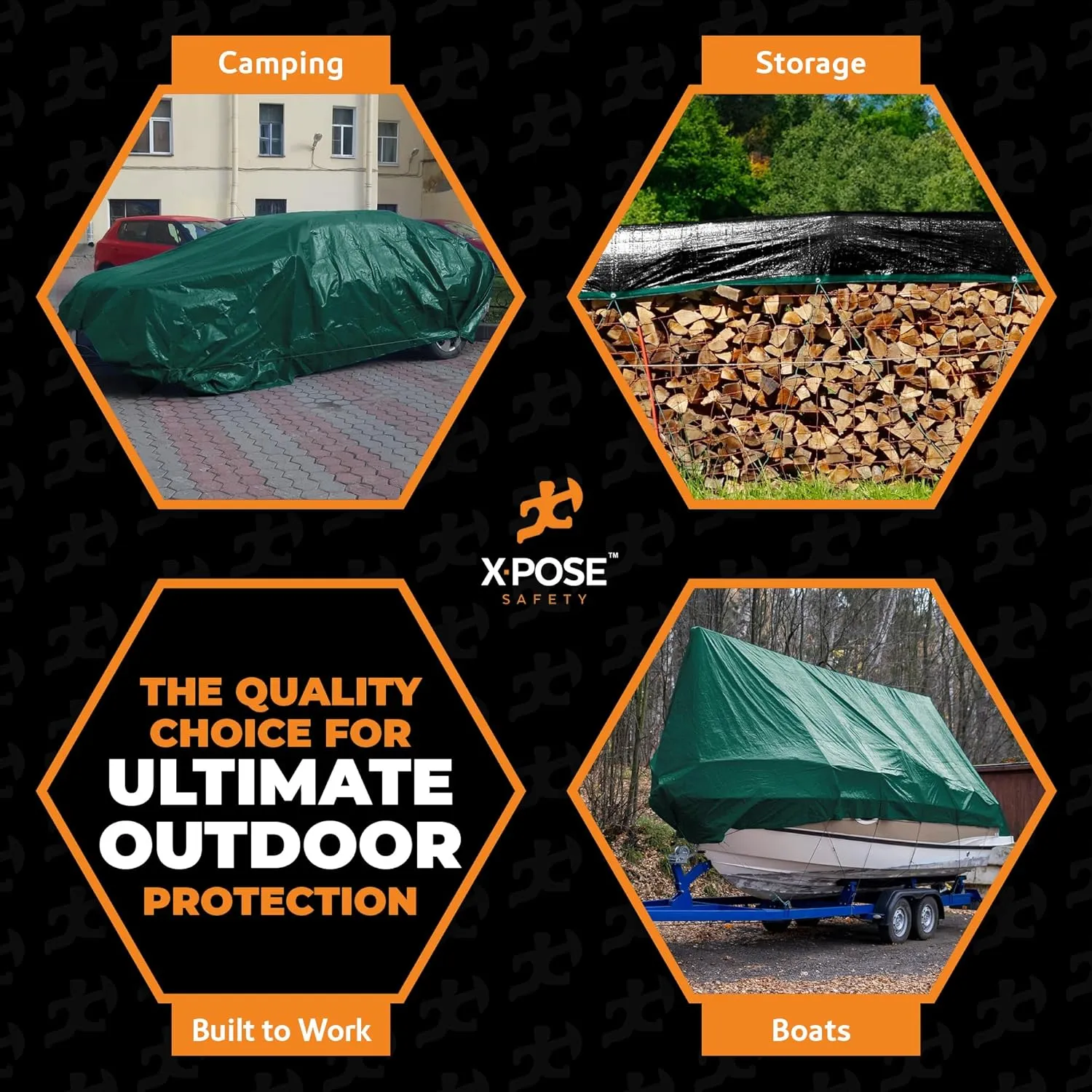 Heavy Duty Poly Tarp 100 Feet x 100 Feet 10 Mil Thick Waterproof, UV Blocking Protective Cover - Reversible Green and Black - Laminated Coating - Grommets - by Xpose Safety