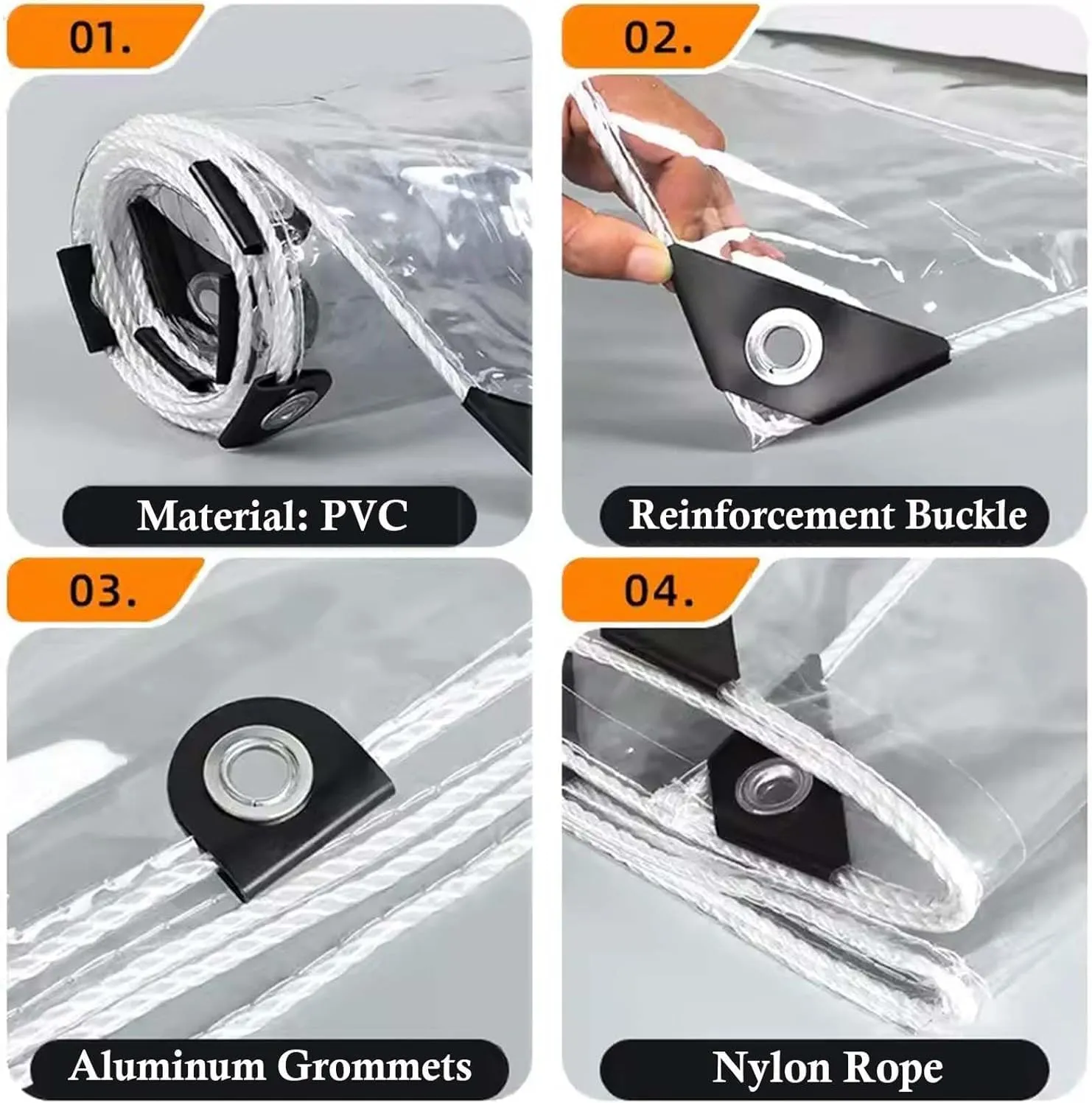 Heavy Duty PVC Transparent Tarps 5.2x13.1ft, Clear Tarpaulin Cover Waterproof, Clear PVC Tarps with Grommets, for Car, Roof, Boat, Camp, Canopy