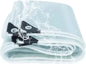 Heavy Duty PVC Waterproof Tarp 4.9x4.9ft, Clear Tarpaulin, Heavy Duty Transparent Tarpaulin, Clear Cover with Grommets for Car, Roof & Boat