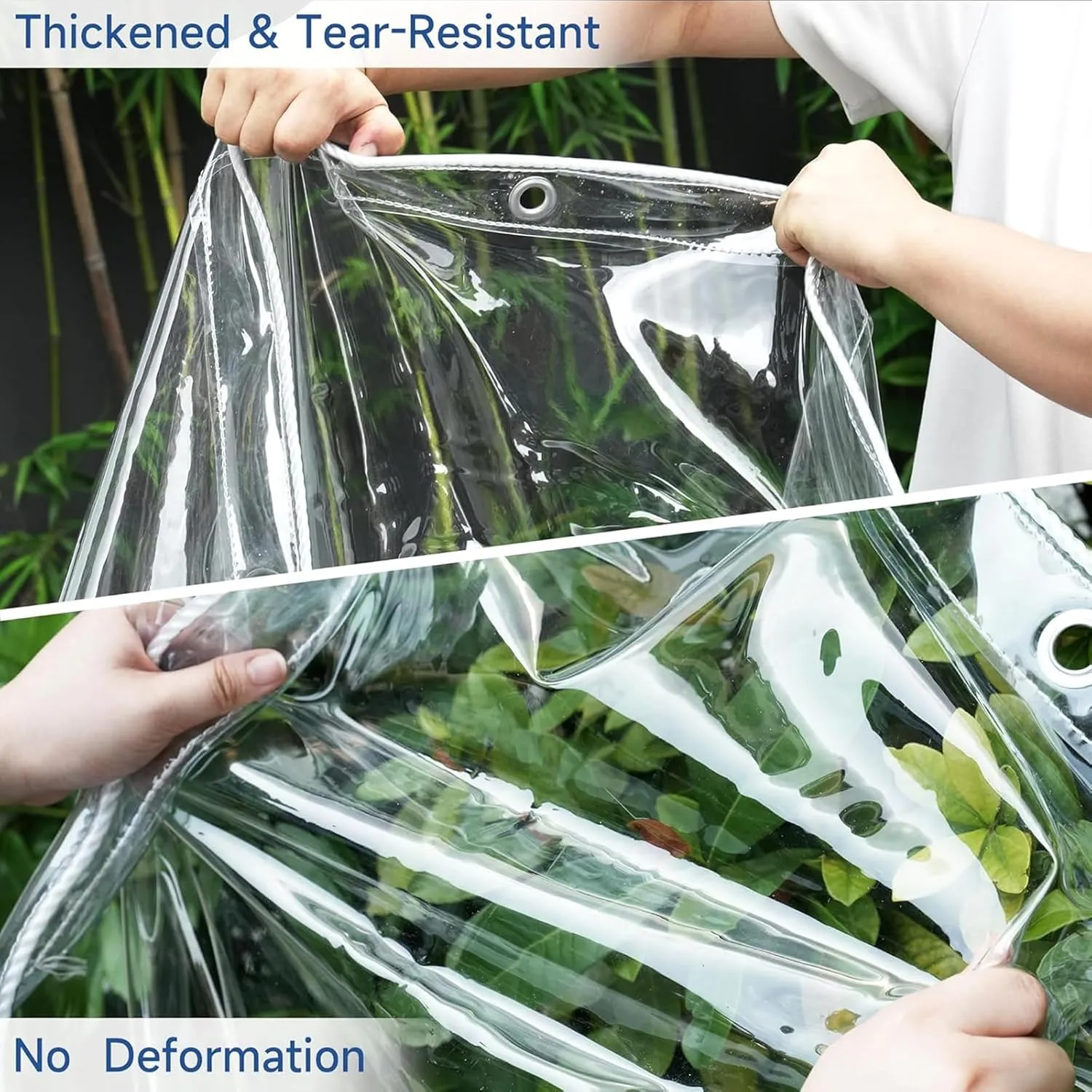 Heavy Duty PVC Waterproof Transparent Tarpaulin Clear Vinyl Tarps Clear Tarp with Grommets for Patio, Porch, Greenhouse, Balcony Garden and Outdoor,2mx2m