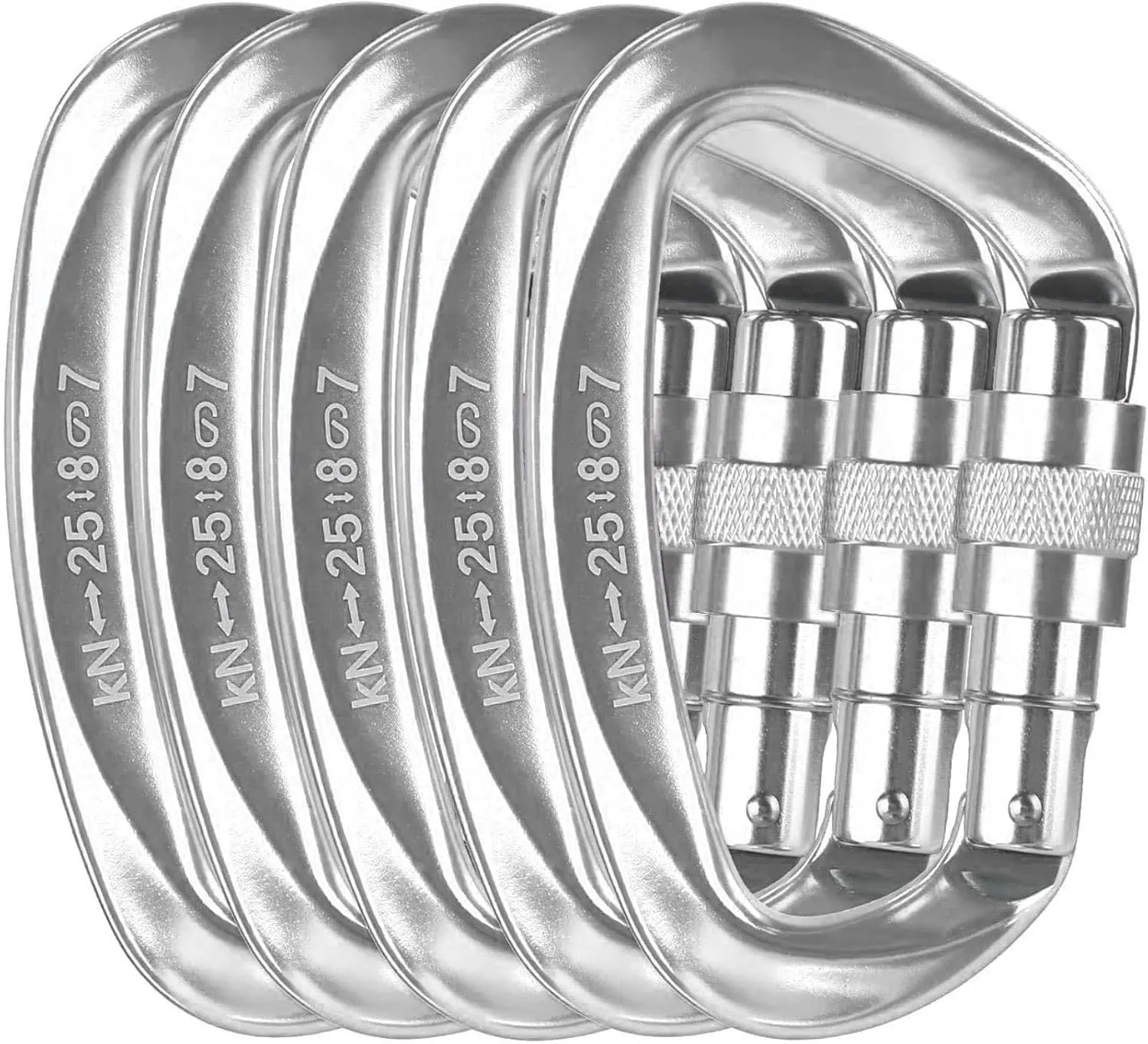 Heavy Duty Screwgate Locking Carabiner D Shape for Rappelling and Mountaineering, 5pcs