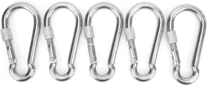 Heavy Duty Stainless Steel Locking Carabiner Clip with Nut Lock Buckle 120mm Spring Snap Hook for Camping Hiking Fishing Backpacks Key Rings 5pcs