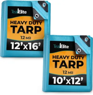 Heavy Duty Tarp Bundle - 2 Sizes - 10x12' and 12x16' - Waterproof, Multipurpose for Camping, Pools, Tent, Boat, RV, Cars