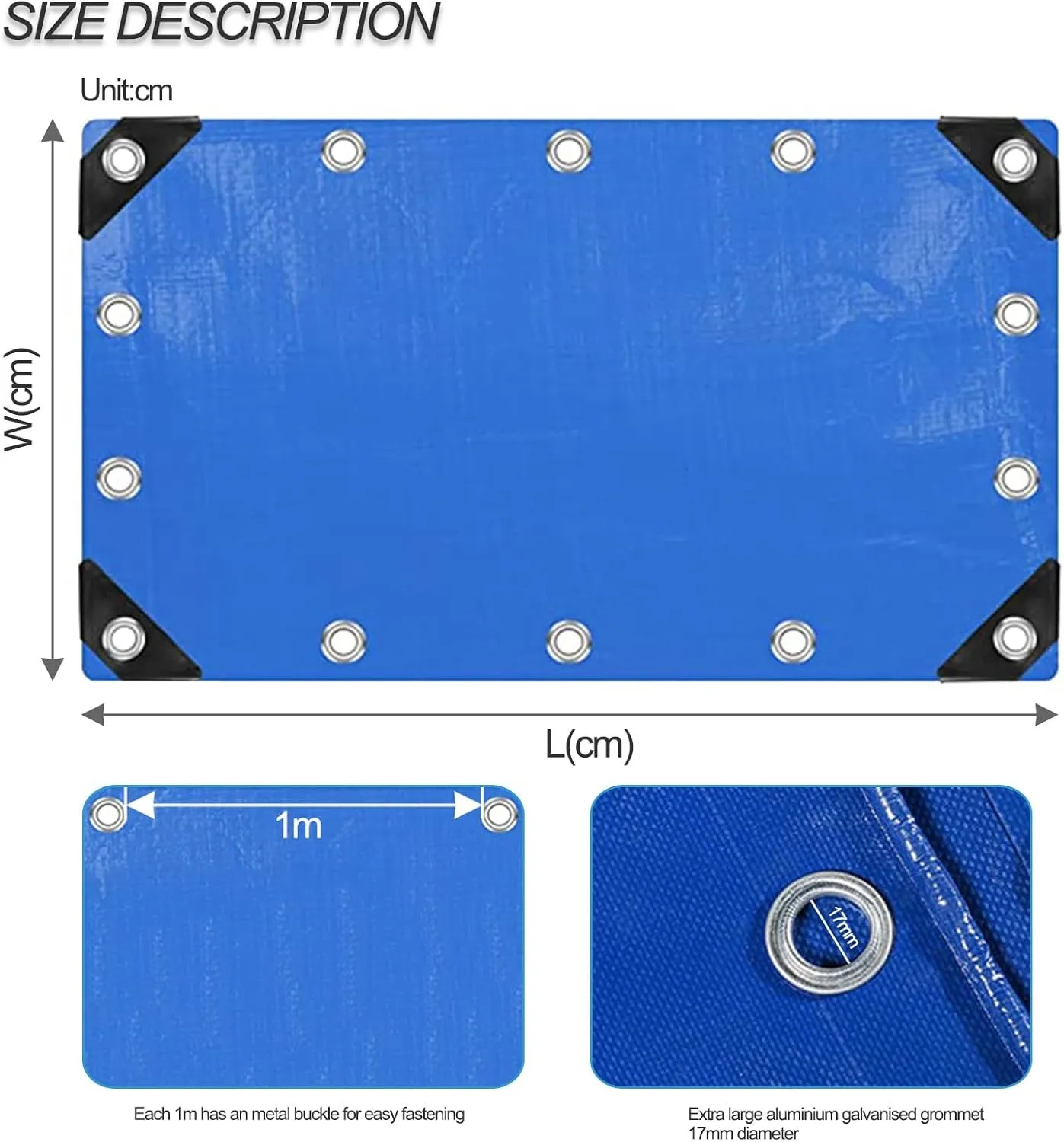 Heavy Duty Tarpaulin Waterproof Tarp Sheet Cover with Reinforced Eyelets 450g/m² 0.45mm Thick Blue PVC Tarpaulins Waterproof Blue Canopy Tent for Outdoor Camping Curtain - Can Be Customised (Size : 1