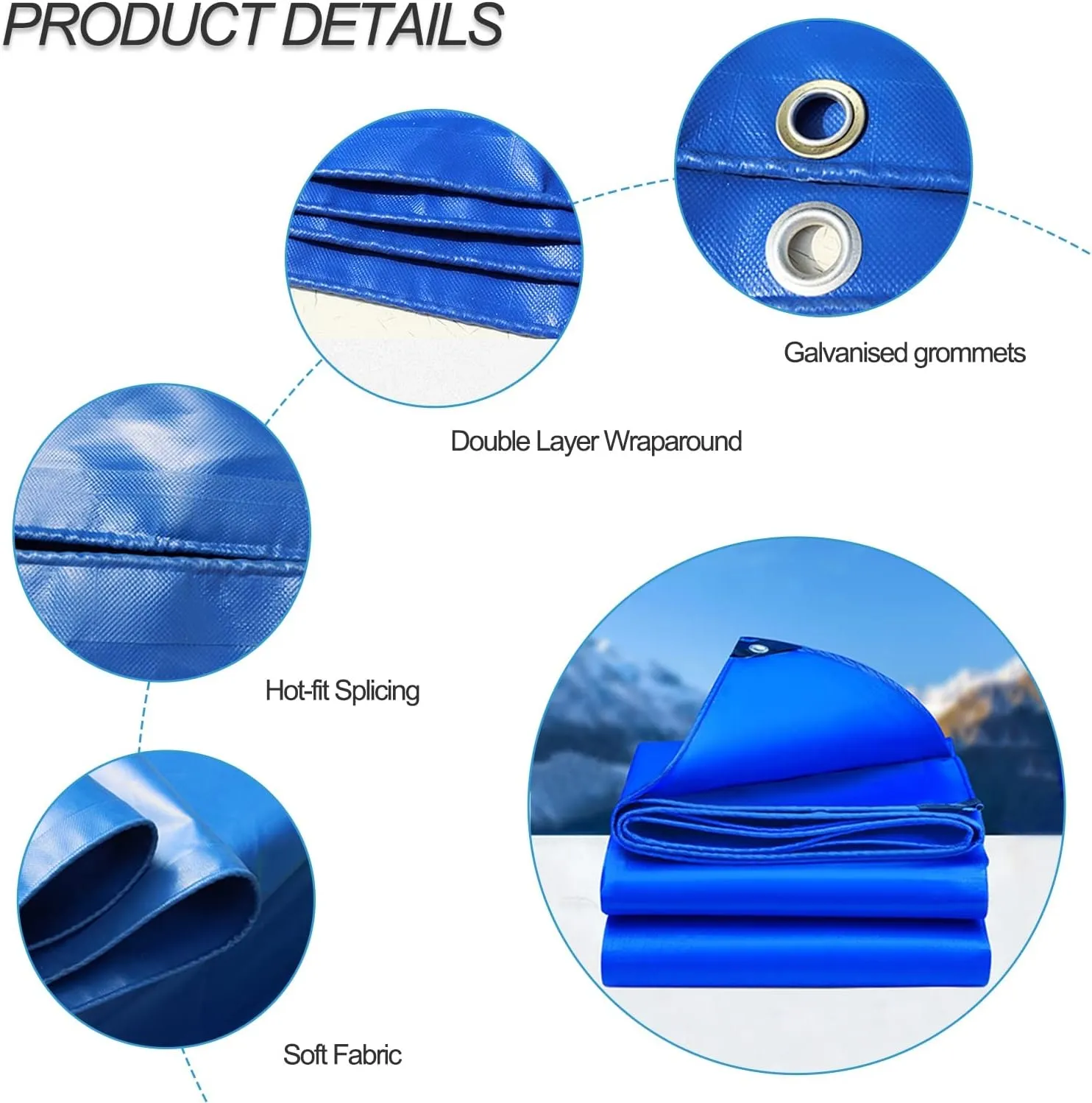 Heavy Duty Tarpaulin Waterproof Tarp Sheet Cover with Reinforced Eyelets 450g/m² 0.45mm Thick Blue PVC Tarpaulins Waterproof Blue Canopy Tent for Outdoor Camping Curtain - Can Be Customised (Size : 2