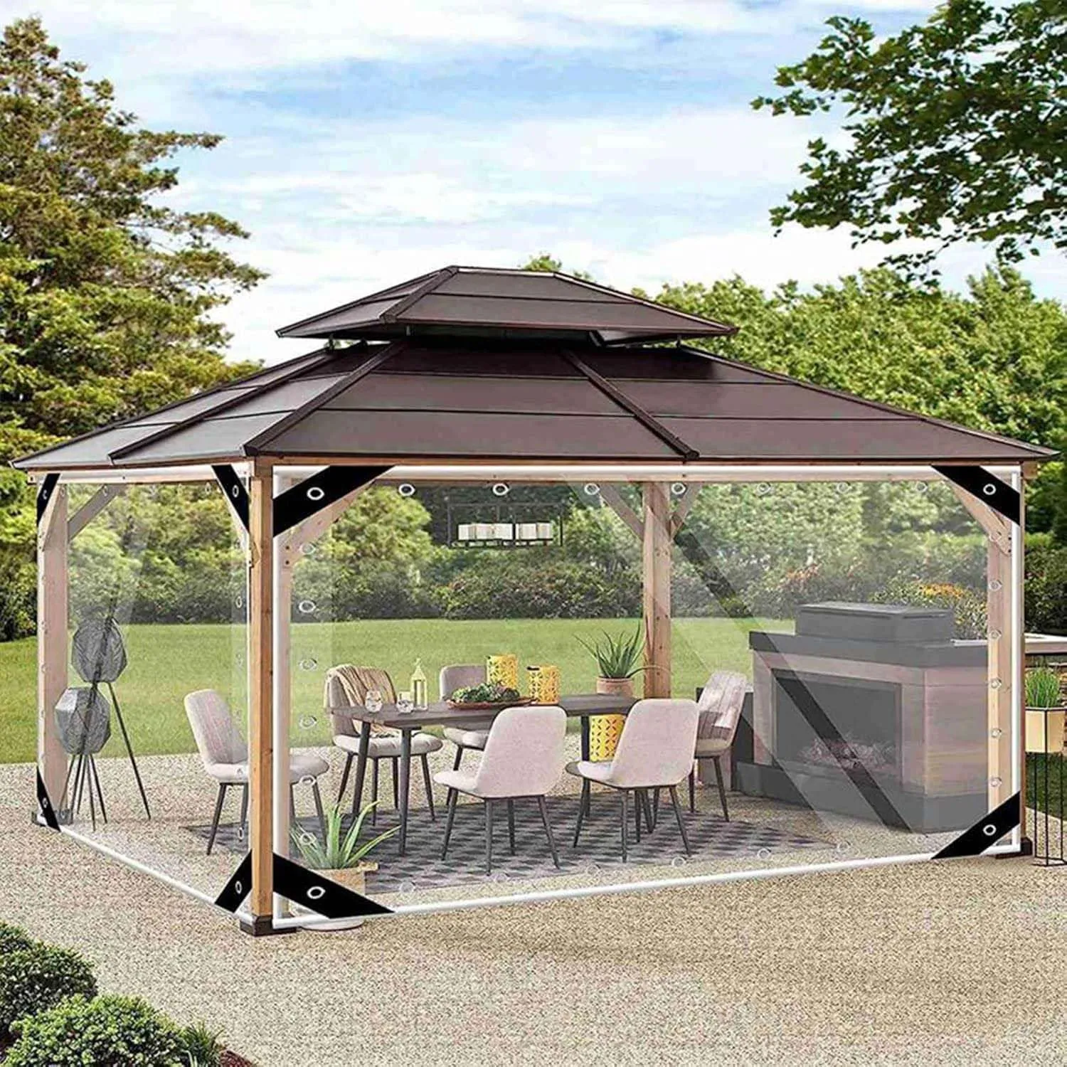 Heavy Duty Waterproof Clear Tarps 23.0x29.5ft, PVC Tarpaulin Cover with Grommets, Easy to Install, Outdoor Rainproof Clear Tarps, for Plants Gardens