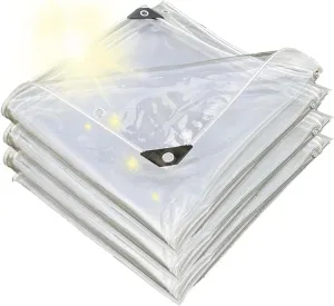 Heavy Duty Waterproof Clear Tarps 8.2x3.3ft, Plastic Tarpaulin Cover with Eyelets, Transparent PVC Clear Tarpaulin, for Outdoor/Camping/Garden/Chicken Coop