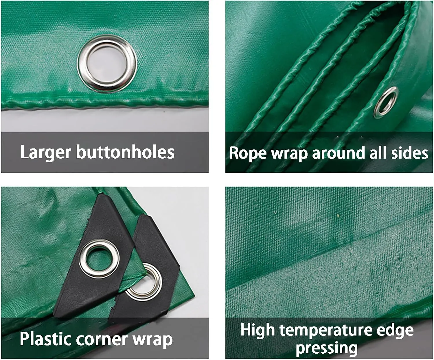 Heavy Duty Waterproof Tarpaulin, 350G/400G/450G/500G/m² Waterproof UV Resistant Tarpaulin, Sun Coated Green Shade with Grommets, for Roof, Camping, Car & Boat Covers (500g 6×8m)