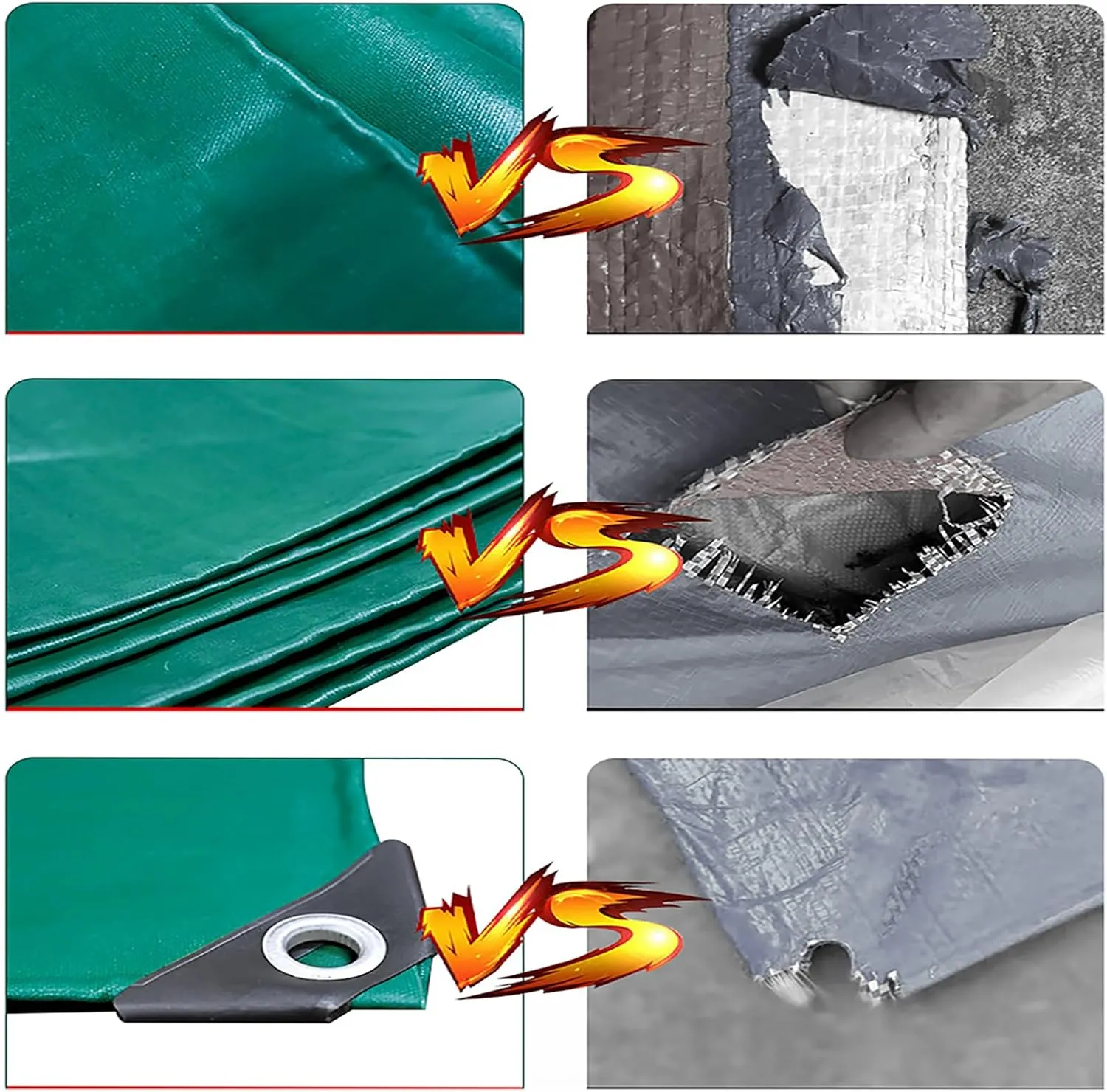 Heavy Duty Waterproof Tarpaulin, 350G/400G/450G/500G/m² Waterproof UV Resistant Tarpaulin, Sun Coated Green Shade with Grommets, for Roof, Camping, Car & Boat Covers (500g 6×8m)