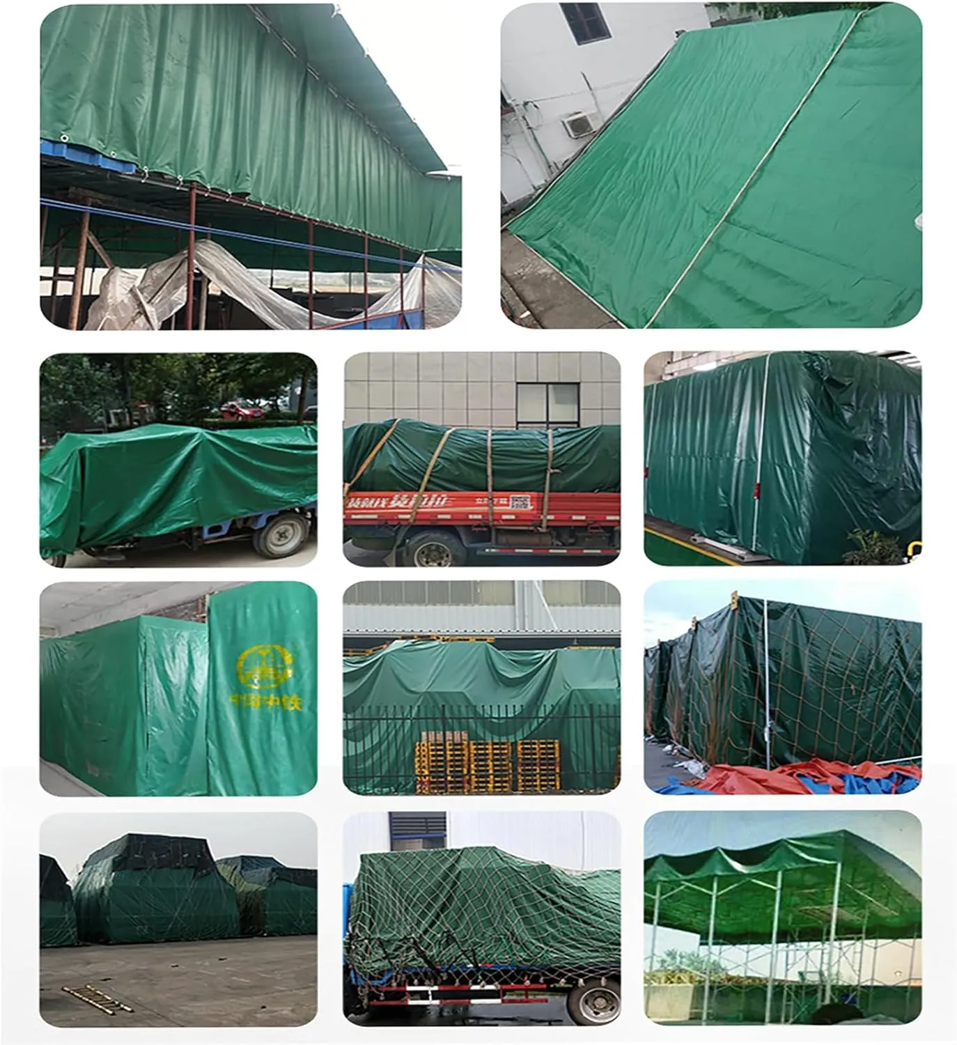 Heavy Duty Waterproof Tarpaulin, 350G/400G/450G/500G/m² Waterproof UV Resistant Tarpaulin, Sun Coated Green Shade with Grommets, for Roof, Camping, Car & Boat Covers (500g 6×8m)