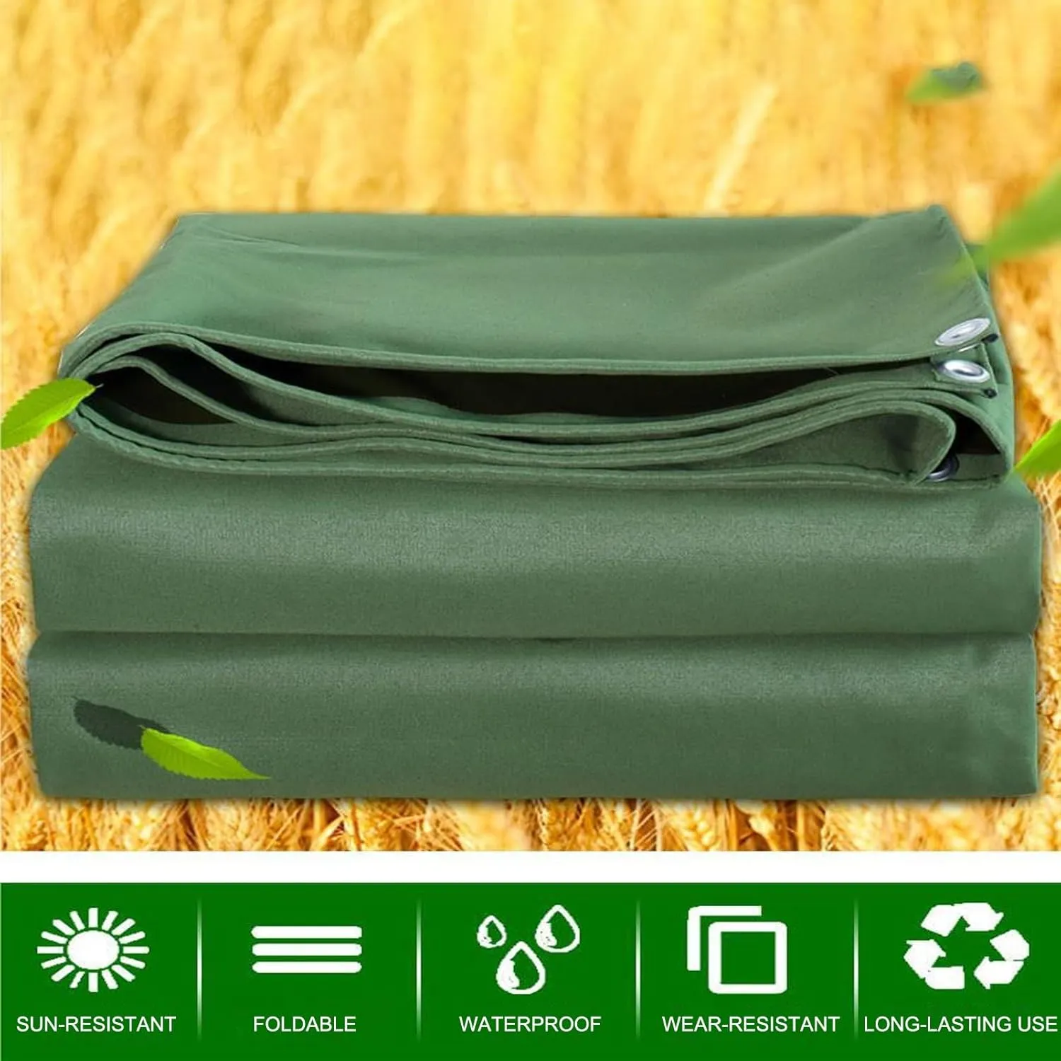 Heavy Duty Waterproof Tarps, Canvas Tarp with Rustproof Grommets, PVC Coating, UV Resistant, Emergency Tarp for Car Boat Camping Firewood Woodpile