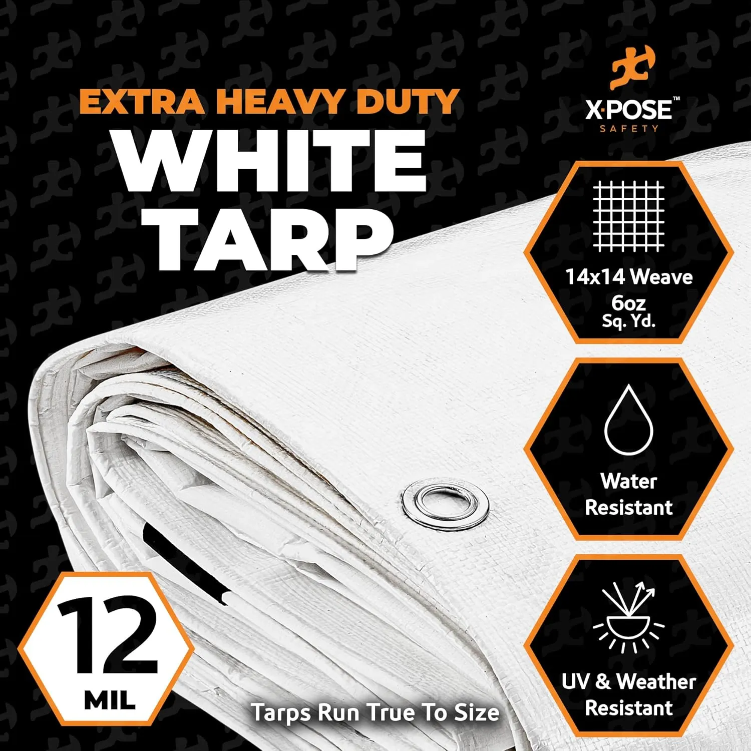 Heavy Duty White Poly Tarp 10' X 10' - Multipurpose Protective Cover - Durable, Waterproof, Weather Proof, Rip and Tear Resistant - Extra Thick 12 Mil Polyethylene - by Xpose Safety