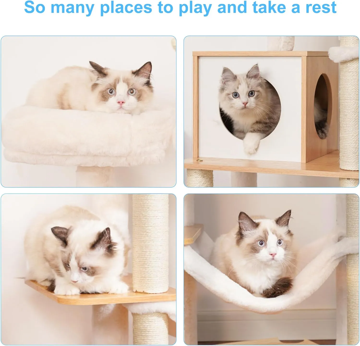 Hey-brother Wooden Cat Tree, 66.1“ Cat Furniture with Scratching Posts, Modern Cat Tower with hammocks, Toys, cat condo, Walnut MPJ120WB