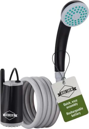 Hike Crew Portable Battery-Operated Shower with LED Light | Outdoor Camping Handheld Shower Head with 70-Min Rechargeable Battery, Water Purifying Pump, 6-Ft Hose & Hands-Free Suction Cup Hook Mount