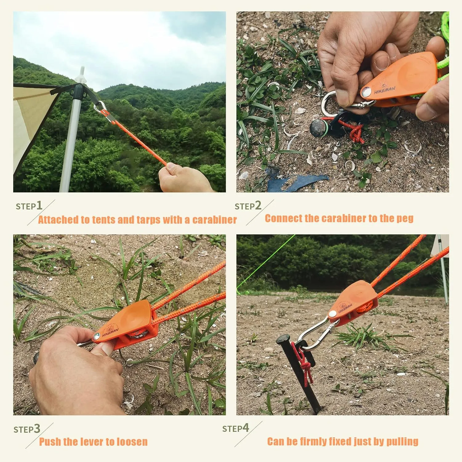 HIKEMAN Camping Rope with Ratchet Pulley,Quick Setup Outdoor Guy Lines Adjustable Tent Tie Downs Rope Hanger for Canopy,Kayak and Canoe,Grow Light