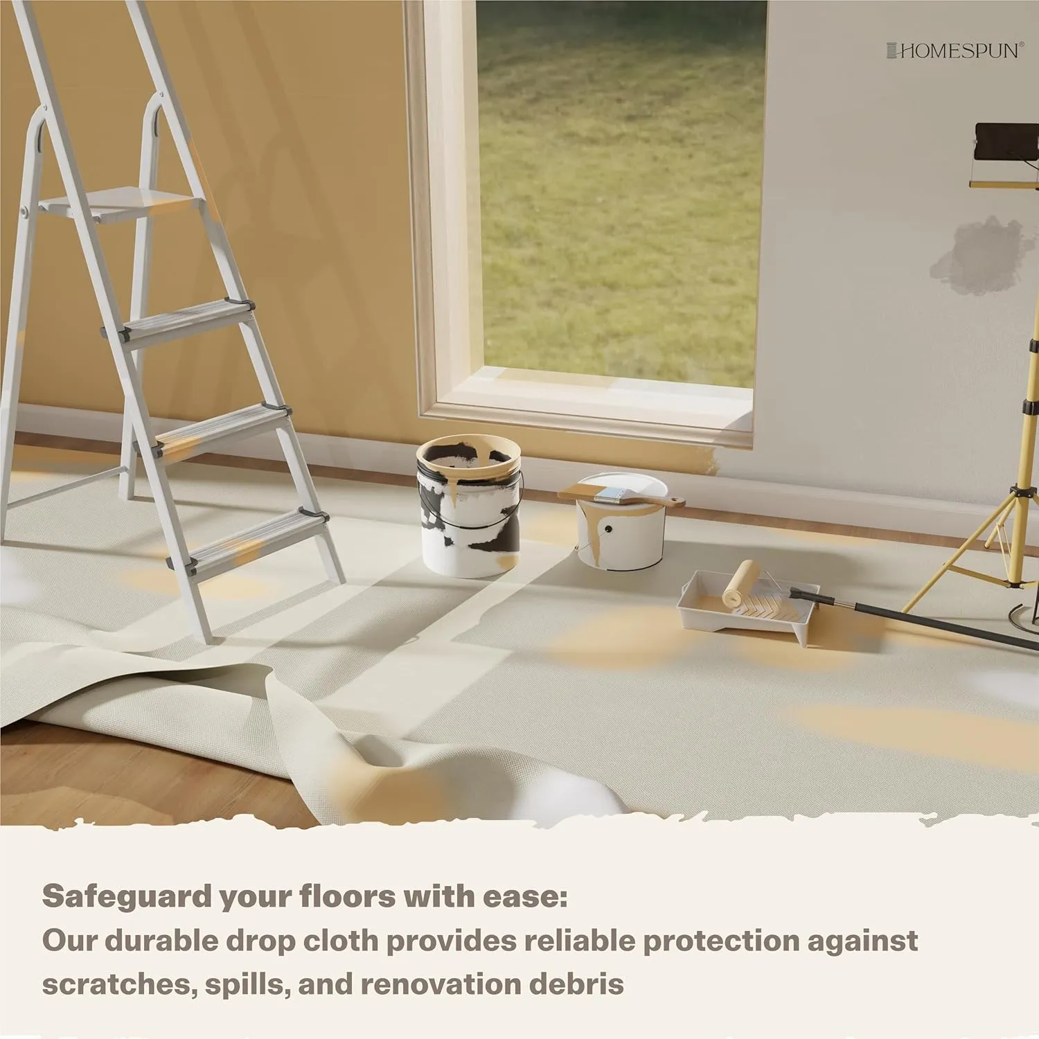 Homespun All Purpose Canvas Drop Cloth - Carpet Protector, Canvas Fabric Drop Cloth Curtains, Painting Tarp, Washable Floor Tarp, Paint Drop Cloth, Reusable Cotton Canvas Drop Cloth 9x12 Ft