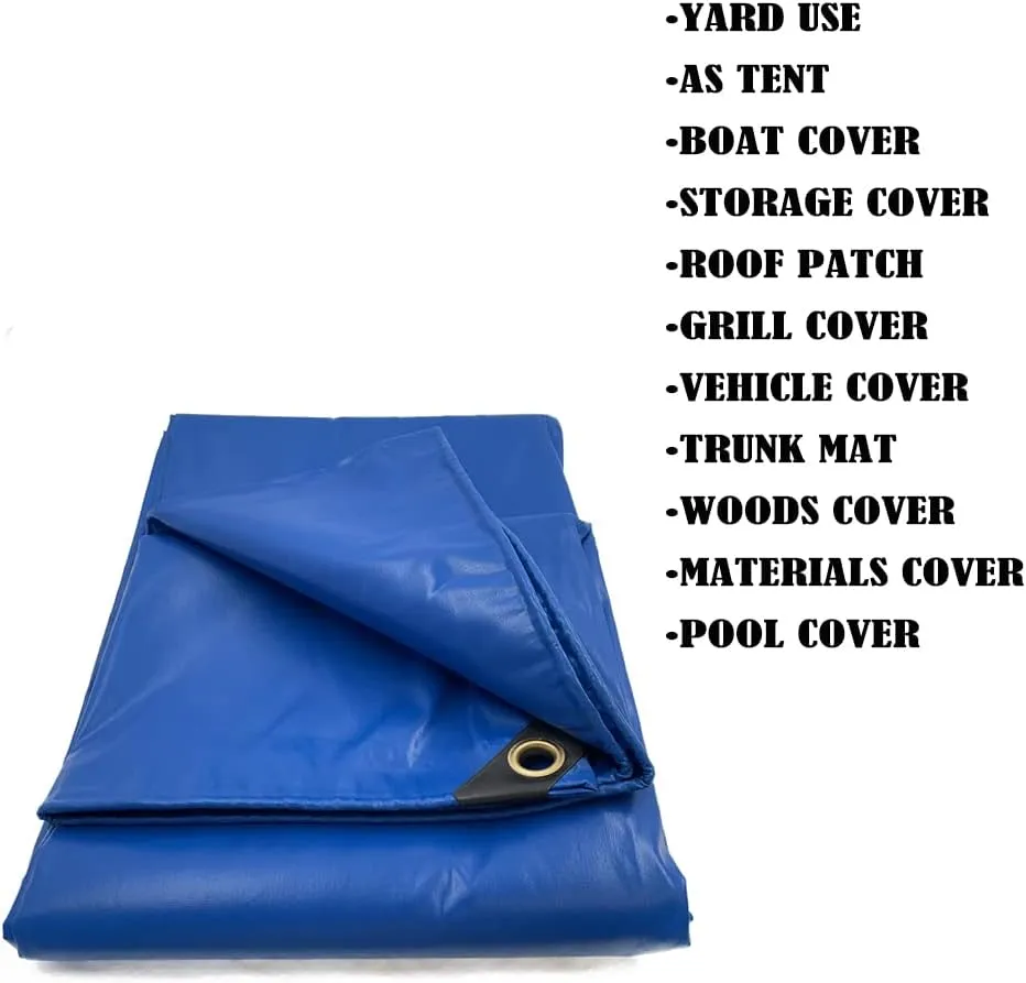 HTTMT- (4.4X6 Feet) 14 Mil Heavy Duty PVC-Coated Tarp Cover for Camping, Awning, Shades, Curtains Tent, Boat, Truck, RV Or Pool Cover Tarpaulin Sheet [P/N: ET-TP01-BLUE]