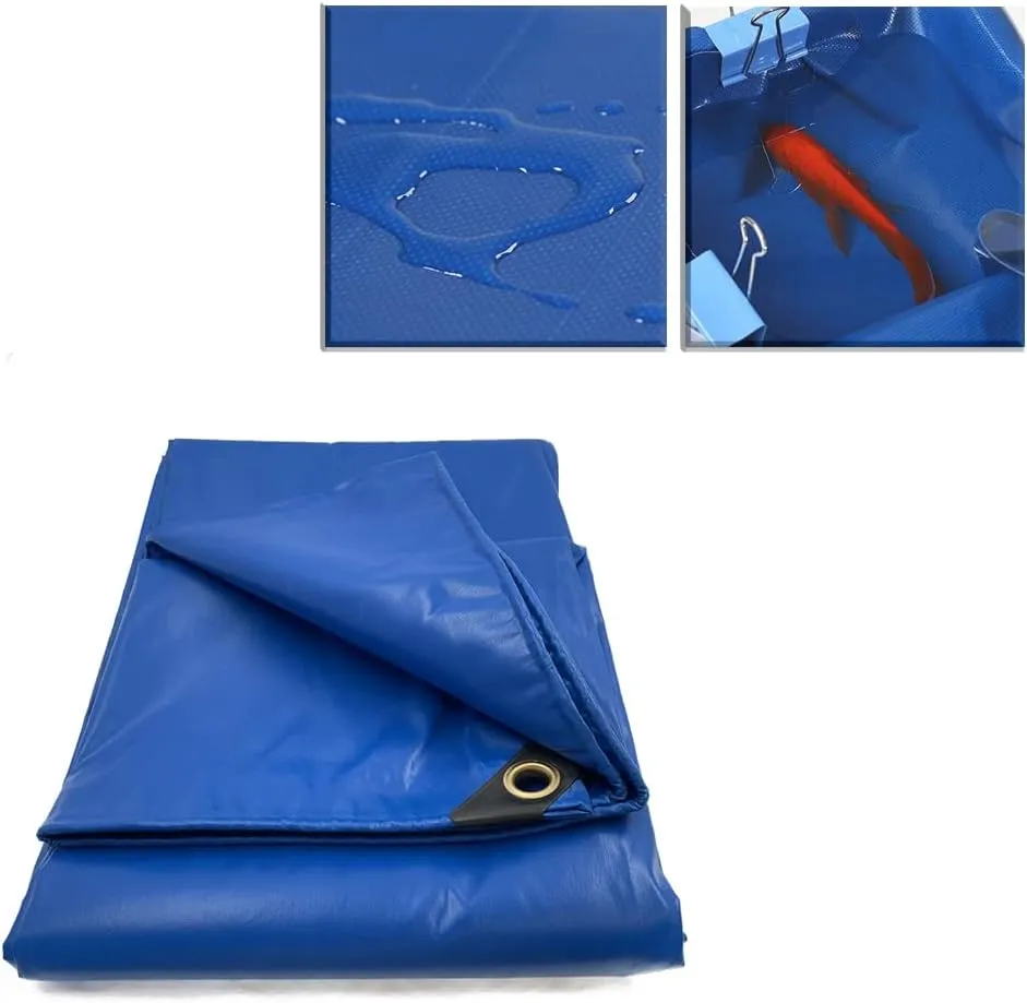 HTTMT- (4.4X6 Feet) 14 Mil Heavy Duty PVC-Coated Tarp Cover for Camping, Awning, Shades, Curtains Tent, Boat, Truck, RV Or Pool Cover Tarpaulin Sheet [P/N: ET-TP01-BLUE]