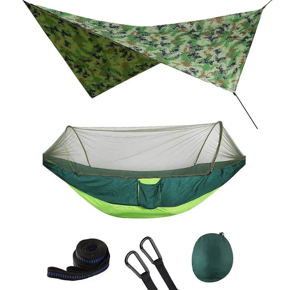 HULIANFU Outdoor Automatic Quick Open Mosquito Net Hammock Tent With Waterproof Canopy Awning Set Hammock Portable Pop-Up