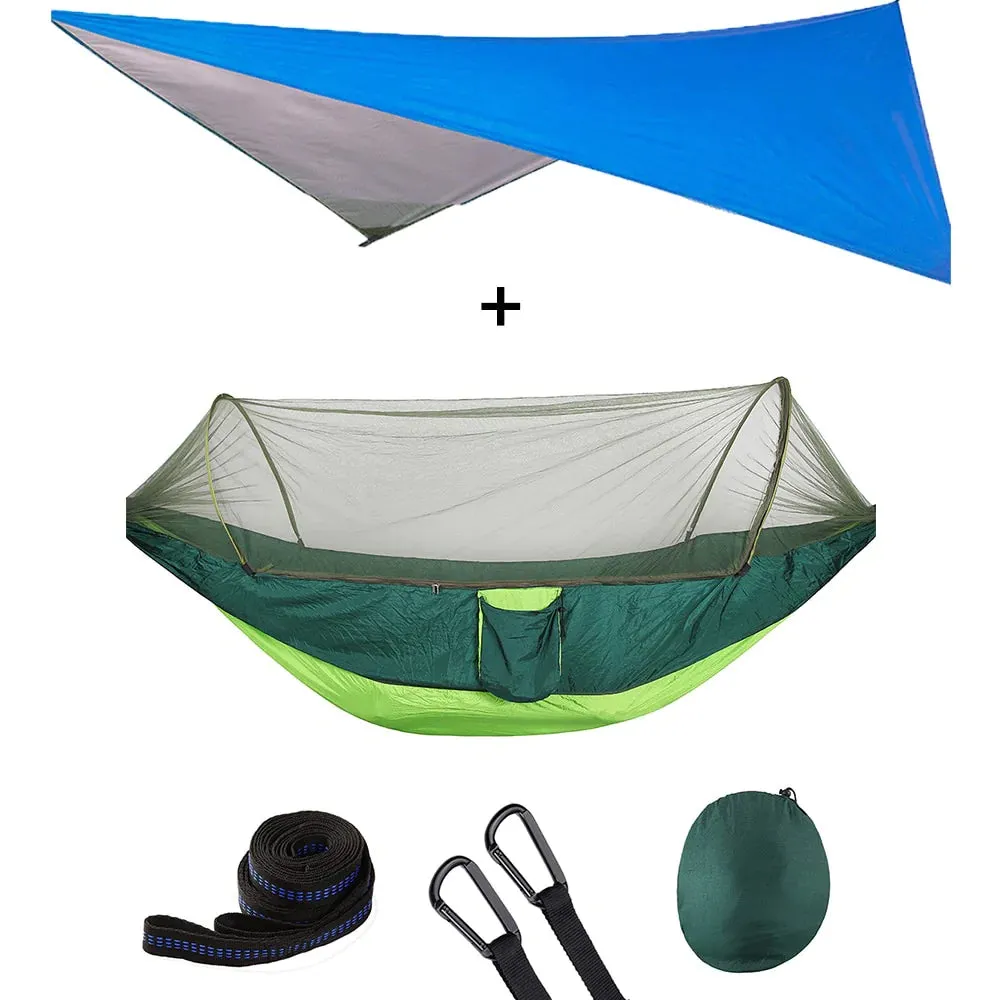HULIANFU Outdoor Automatic Quick Open Mosquito Net Hammock Tent With Waterproof Canopy Awning Set Hammock Portable Pop-Up