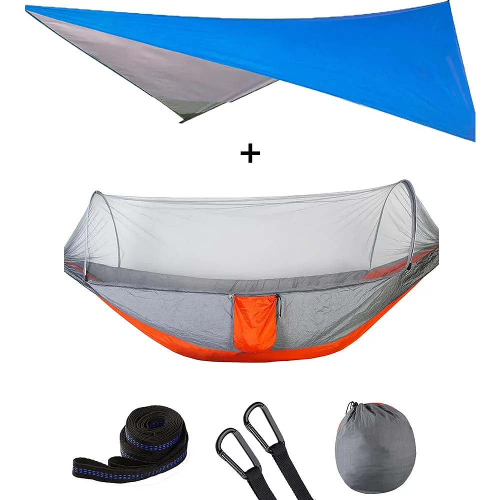 HULIANFU Outdoor Automatic Quick Open Mosquito Net Hammock Tent With Waterproof Canopy Awning Set Hammock Portable Pop-Up