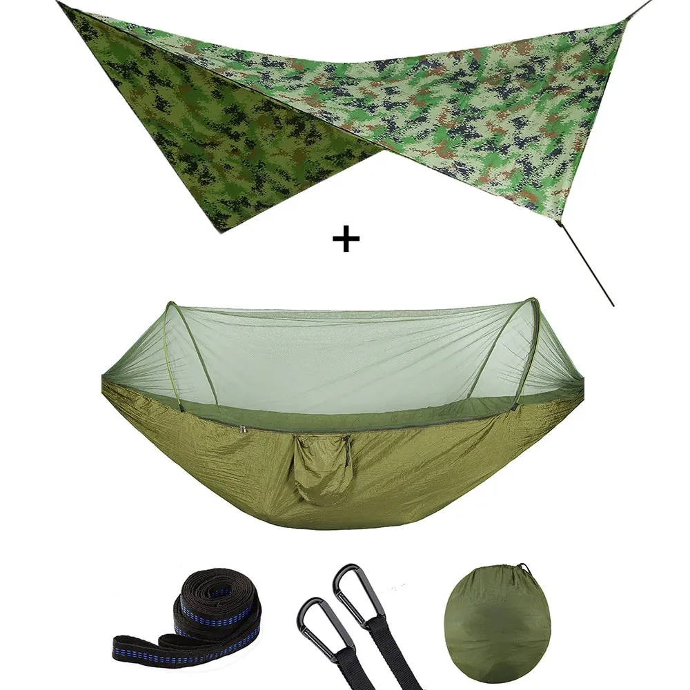 HULIANFU Outdoor Automatic Quick Open Mosquito Net Hammock Tent With Waterproof Canopy Awning Set Hammock Portable Pop-Up