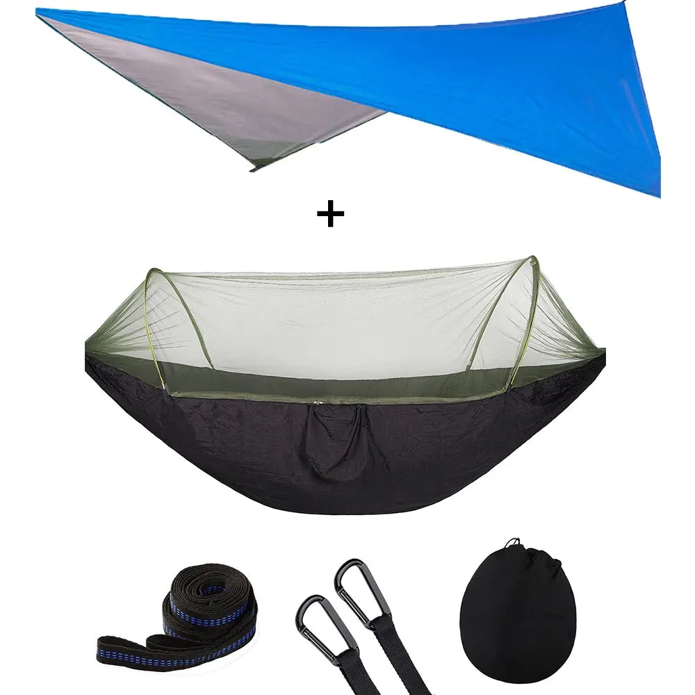 HULIANFU Outdoor Automatic Quick Open Mosquito Net Hammock Tent With Waterproof Canopy Awning Set Hammock Portable Pop-Up