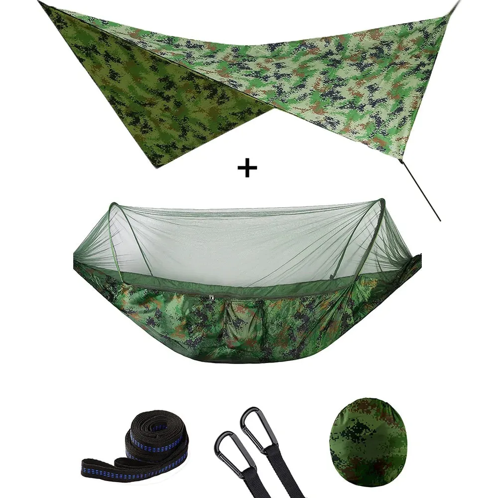 HULIANFU Outdoor Automatic Quick Open Mosquito Net Hammock Tent With Waterproof Canopy Awning Set Hammock Portable Pop-Up