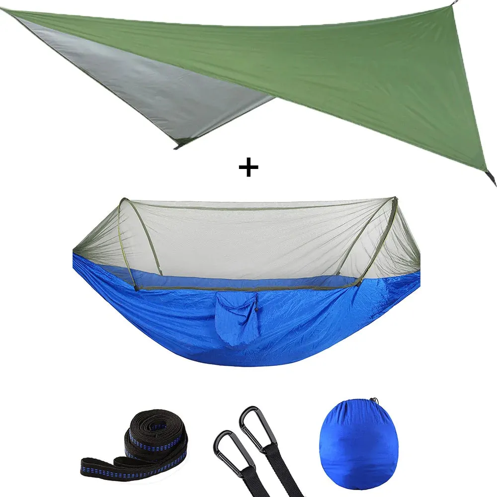 HULIANFU Outdoor Automatic Quick Open Mosquito Net Hammock Tent With Waterproof Canopy Awning Set Hammock Portable Pop-Up
