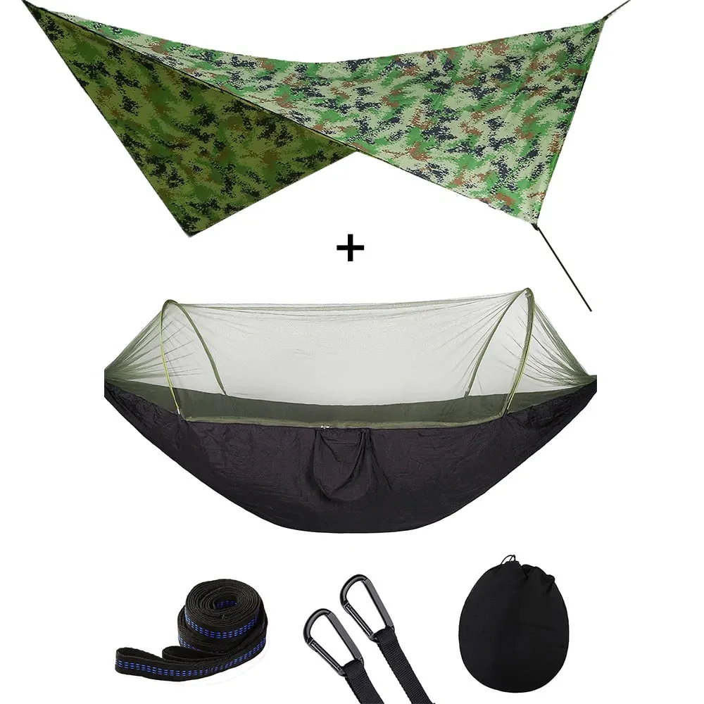 HULIANFU Outdoor Automatic Quick Open Mosquito Net Hammock Tent With Waterproof Canopy Awning Set Hammock Portable Pop-Up