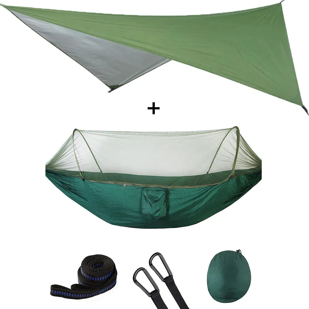 HULIANFU Outdoor Automatic Quick Open Mosquito Net Hammock Tent With Waterproof Canopy Awning Set Hammock Portable Pop-Up