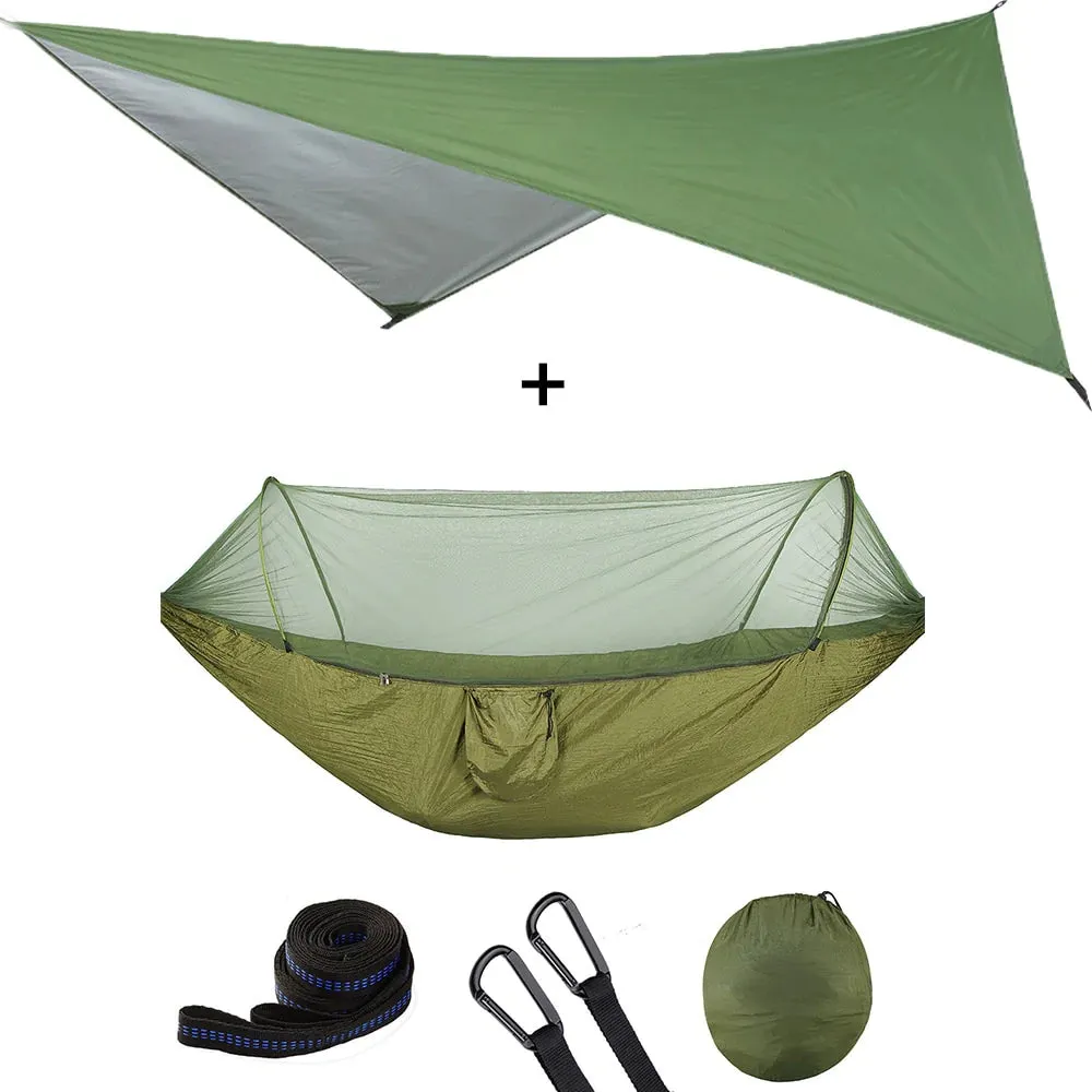 HULIANFU Outdoor Automatic Quick Open Mosquito Net Hammock Tent With Waterproof Canopy Awning Set Hammock Portable Pop-Up