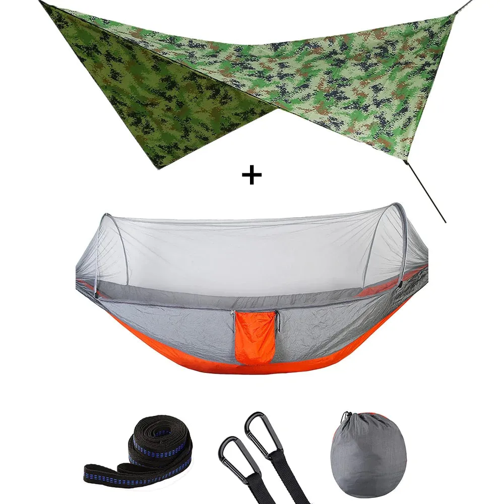 HULIANFU Outdoor Automatic Quick Open Mosquito Net Hammock Tent With Waterproof Canopy Awning Set Hammock Portable Pop-Up