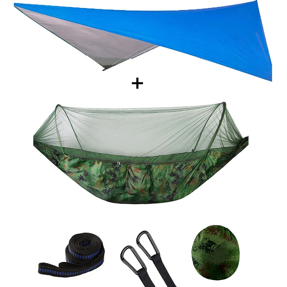HULIANFU Outdoor Automatic Quick Open Mosquito Net Hammock Tent With Waterproof Canopy Awning Set Hammock Portable Pop-Up