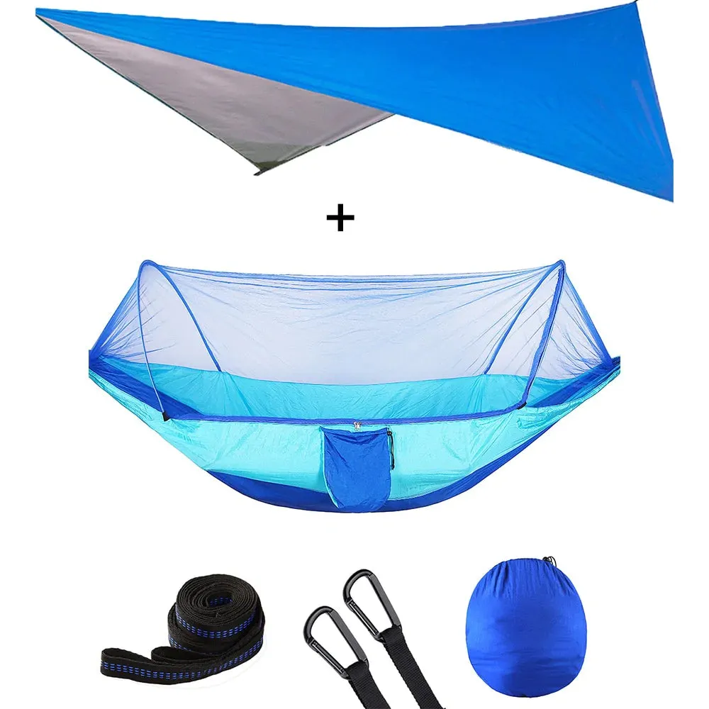 HULIANFU Outdoor Automatic Quick Open Mosquito Net Hammock Tent With Waterproof Canopy Awning Set Hammock Portable Pop-Up