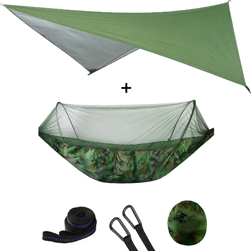 HULIANFU Outdoor Automatic Quick Open Mosquito Net Hammock Tent With Waterproof Canopy Awning Set Hammock Portable Pop-Up