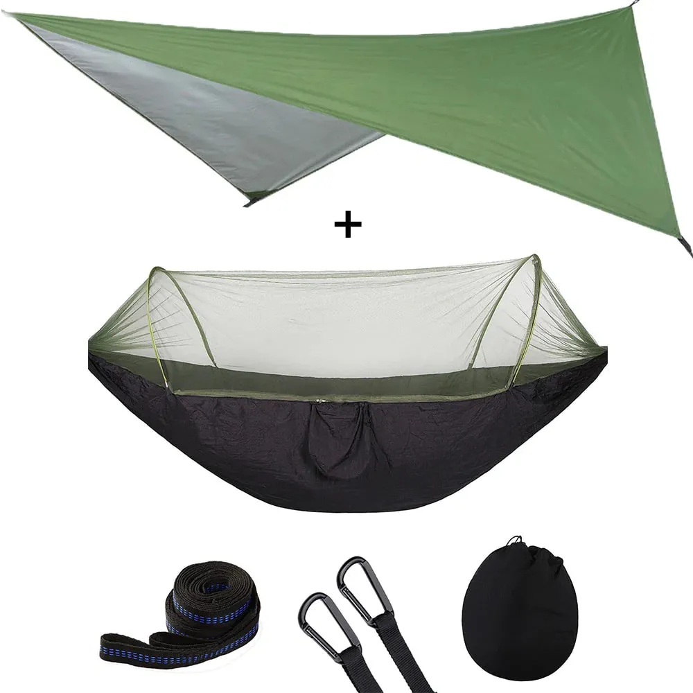 HULIANFU Outdoor Automatic Quick Open Mosquito Net Hammock Tent With Waterproof Canopy Awning Set Hammock Portable Pop-Up