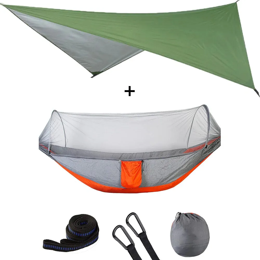 HULIANFU Outdoor Automatic Quick Open Mosquito Net Hammock Tent With Waterproof Canopy Awning Set Hammock Portable Pop-Up